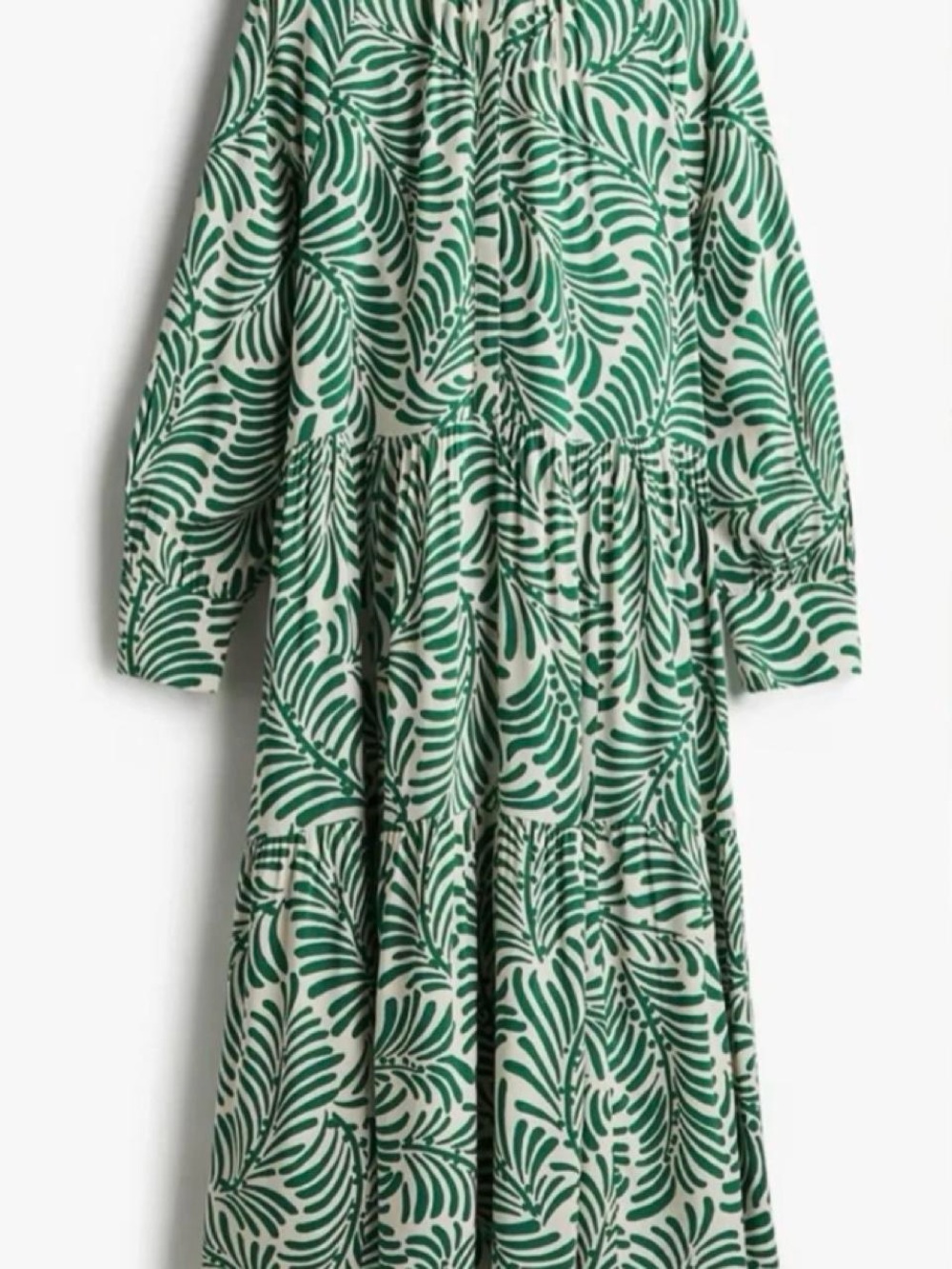 H&M Green Leaf-Print Long Sleeve Dress